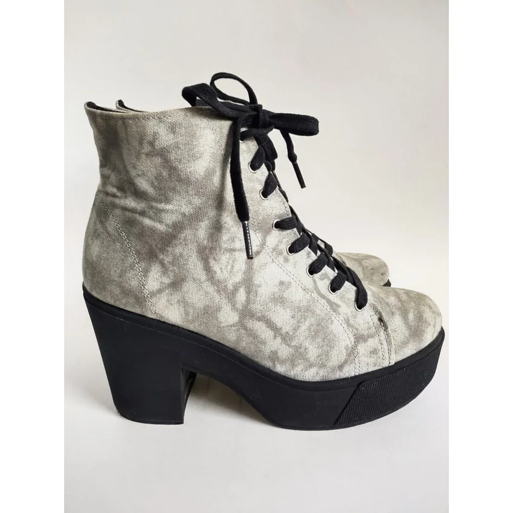 Sixtyseven Combat Boots 10 / 41‎ Platform Canvas Gray Block Heel Vegan Lace-up